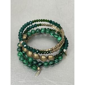 Anthropologie Serafina Bangle Bracelet Green Gold Beaded Boho Bohemian